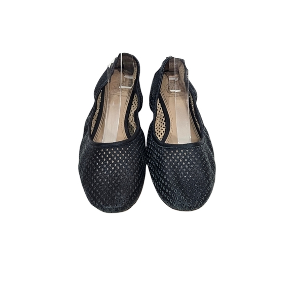 Tory Burch Black Whittaker Perforated Leather Ballerina Flats - Picture 2 of 9